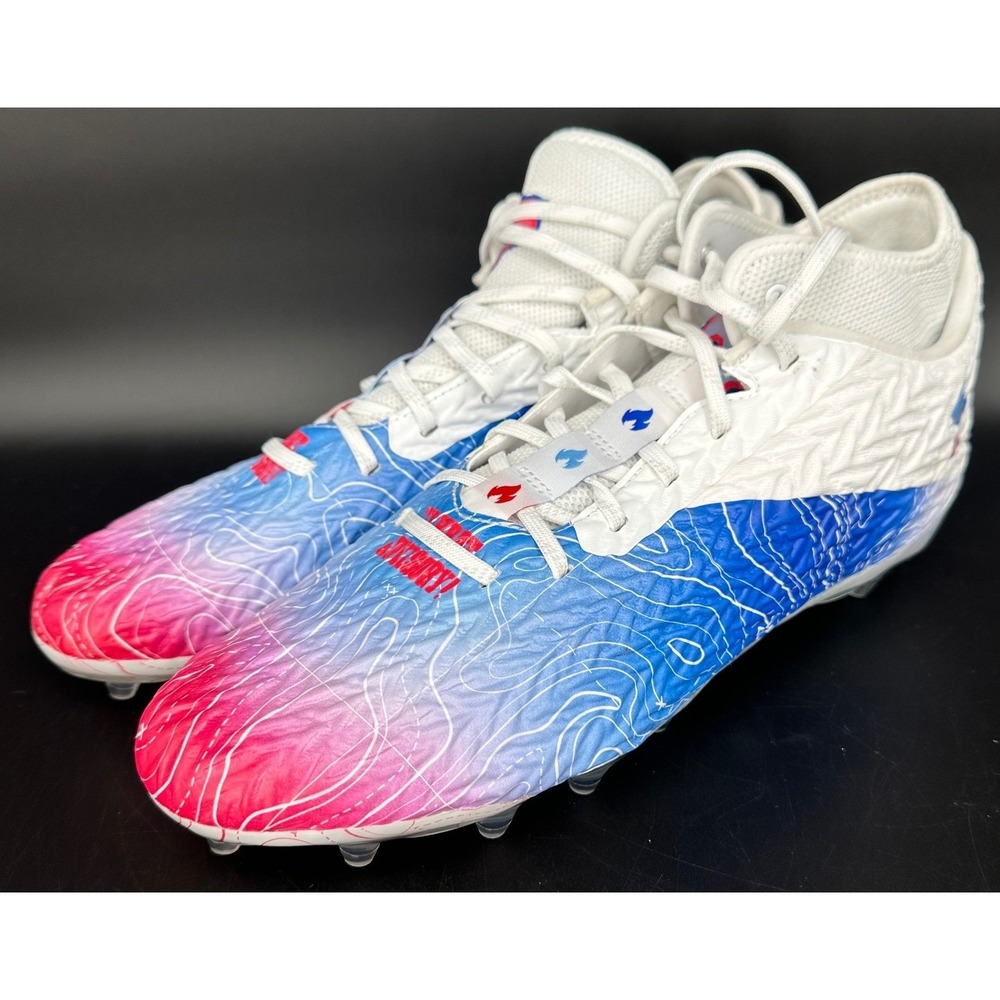 Under‎ Armour Men's Football Cleats Size 11.5 White Blue Red Graphic Mid Top